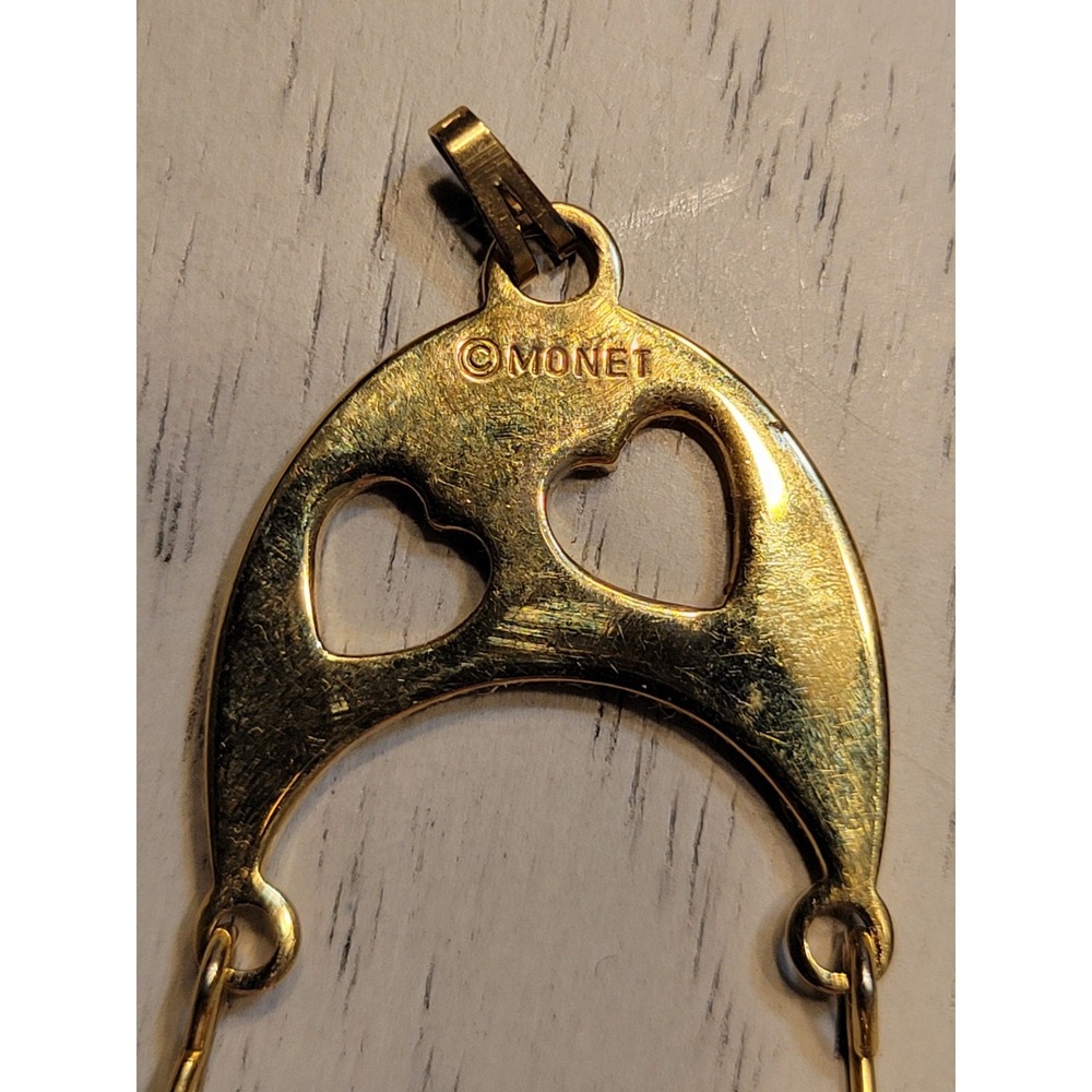 Vtg MONET Gold-tone Charm Holder Pendant w Heart, Christmas Tree And Whistle - Picture 2 of 8